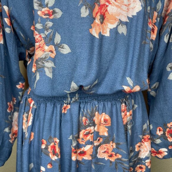 Torrid Blue Floral Smocked Waist V-Neck Mini Dress Plus Size 2X Cottagecore - Picture 4 of 14